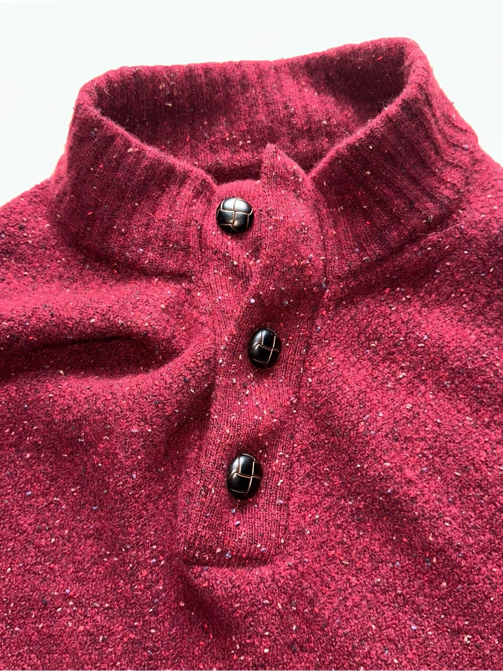 UNTUCKit Gordonne Lambswool Tweed Henley Pullover Sweater Burgundy Maroon Large